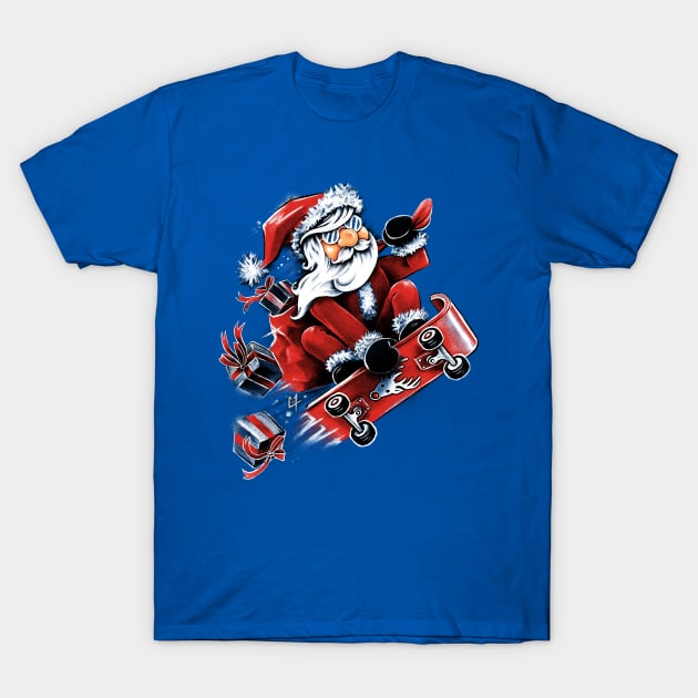 Santa Skateboarding T-Shirt by c0y0te7